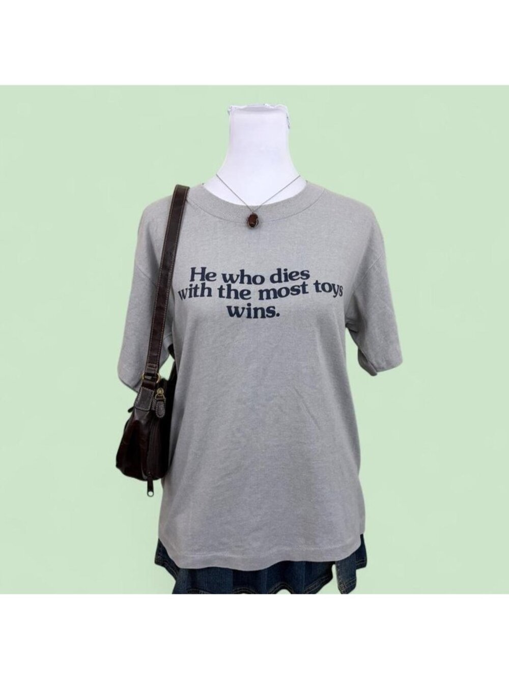 80s He Who Dies With the Most Toys Wins slogan tshirt